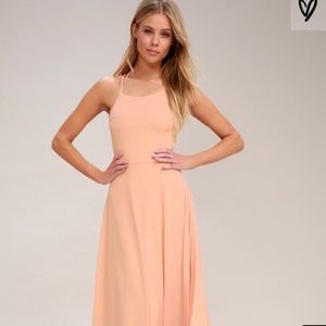 Lulus blush pink bridesmaid dress